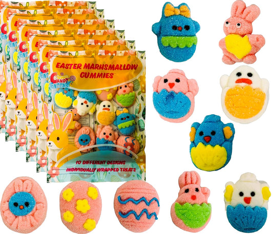 Sarah's Candy Factory Easter Marshmallow Gummies - 10 Fun Designs, 6-Pack, Total 60 Individually Wrapped Gummies - Gluten-Free & Dairy-Free, Perfect for Egg Hunts