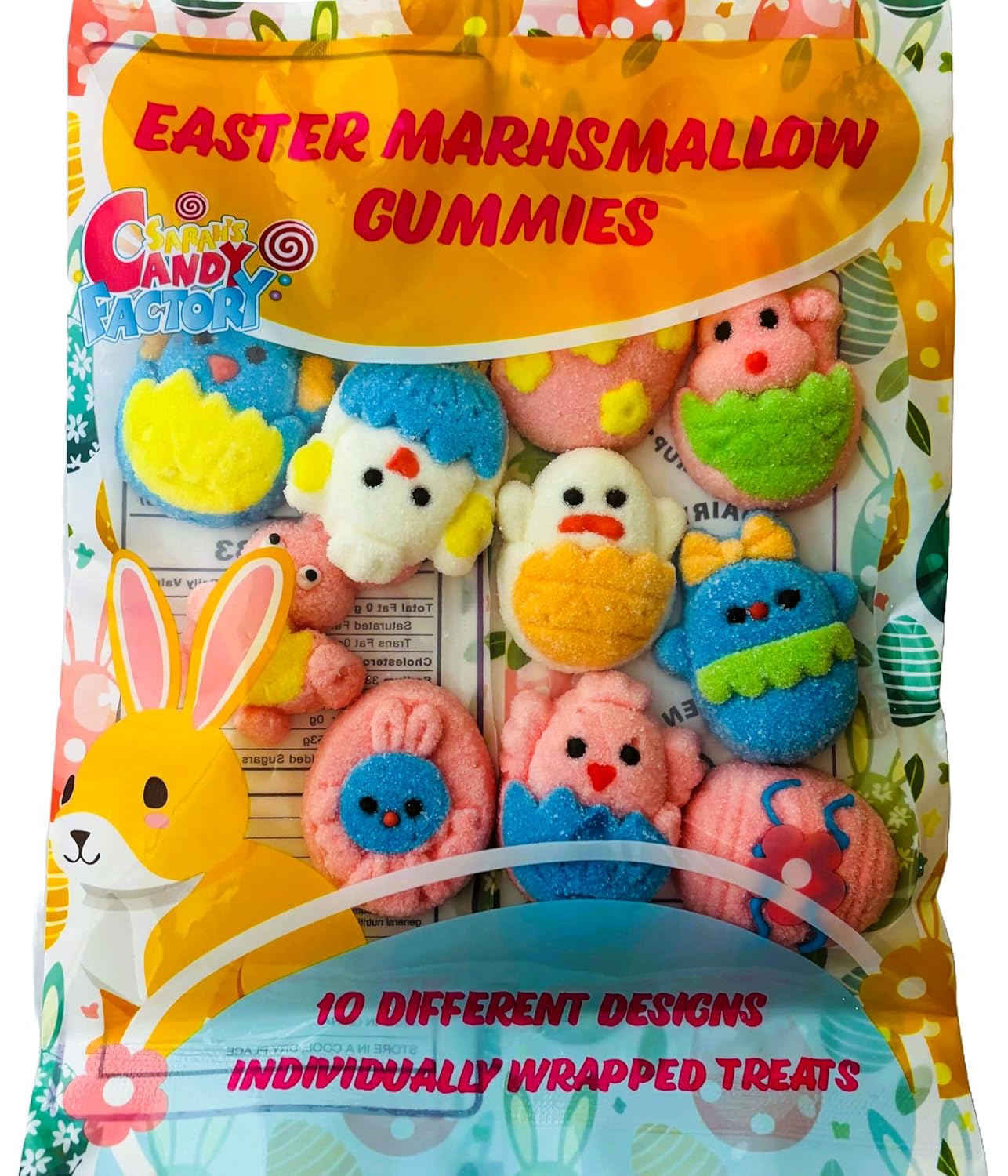 Sarah's Candy Factory Easter Marshmallow Gummies - 10 Fun Designs, 6-Pack, Total 60 Individually Wrapped Gummies - Gluten-Free & Dairy-Free, Perfect for Egg Hunts