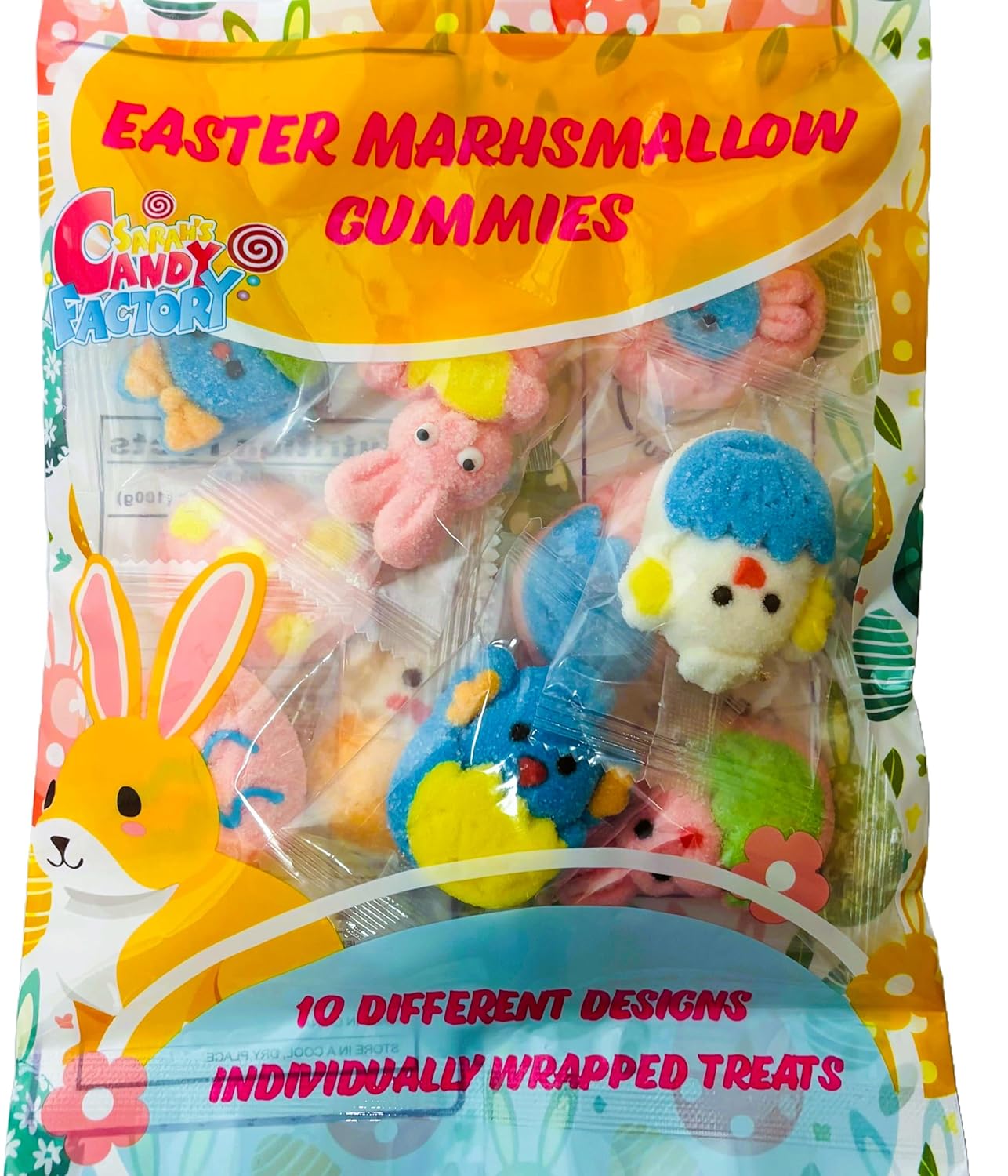 Sarah's Candy Factory Easter Marshmallow Gummies - 10 Fun Designs, 6-Pack, Total 60 Individually Wrapped Gummies - Gluten-Free & Dairy-Free, Perfect for Egg Hunts