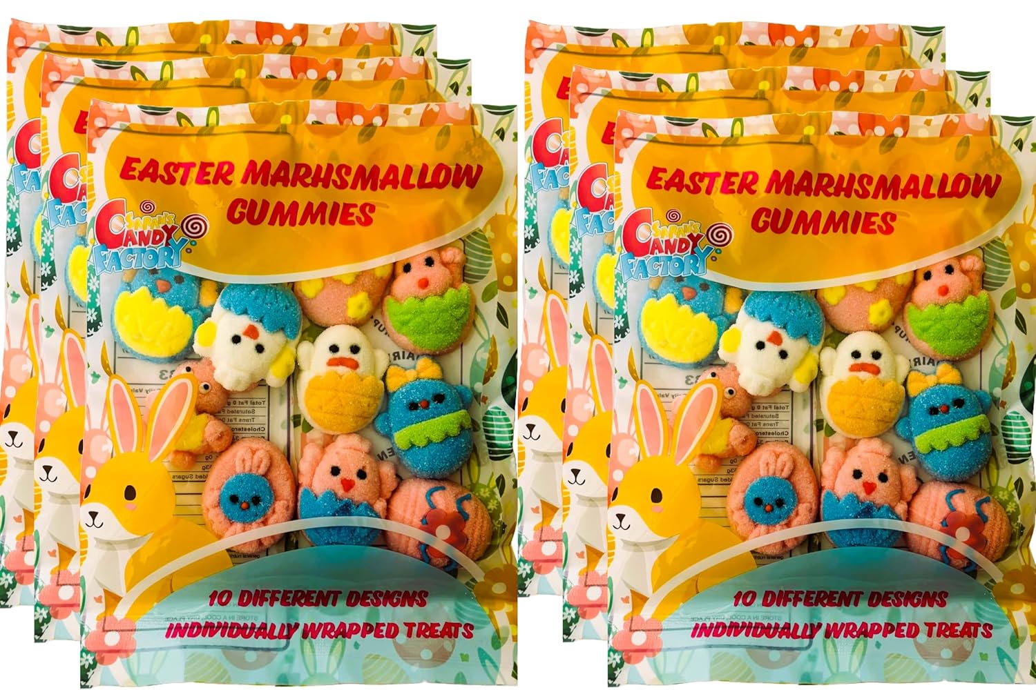 Sarah's Candy Factory Easter Marshmallow Gummies - 10 Fun Designs, 6-Pack, Total 60 Individually Wrapped Gummies - Gluten-Free & Dairy-Free, Perfect for Egg Hunts