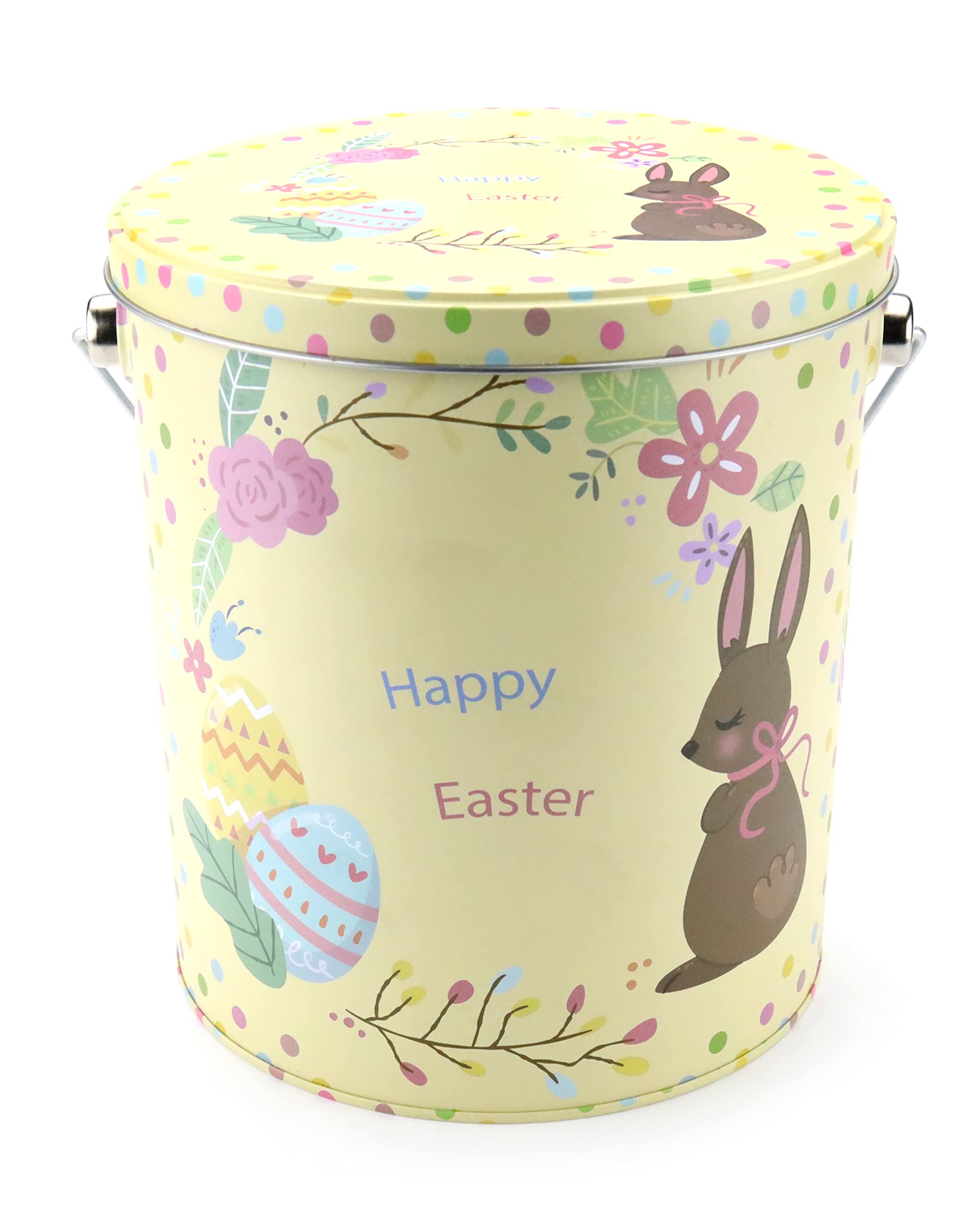 Sarah's Candy Factory Easter Snack Yellow Tin Basket - 46 Count of Treats