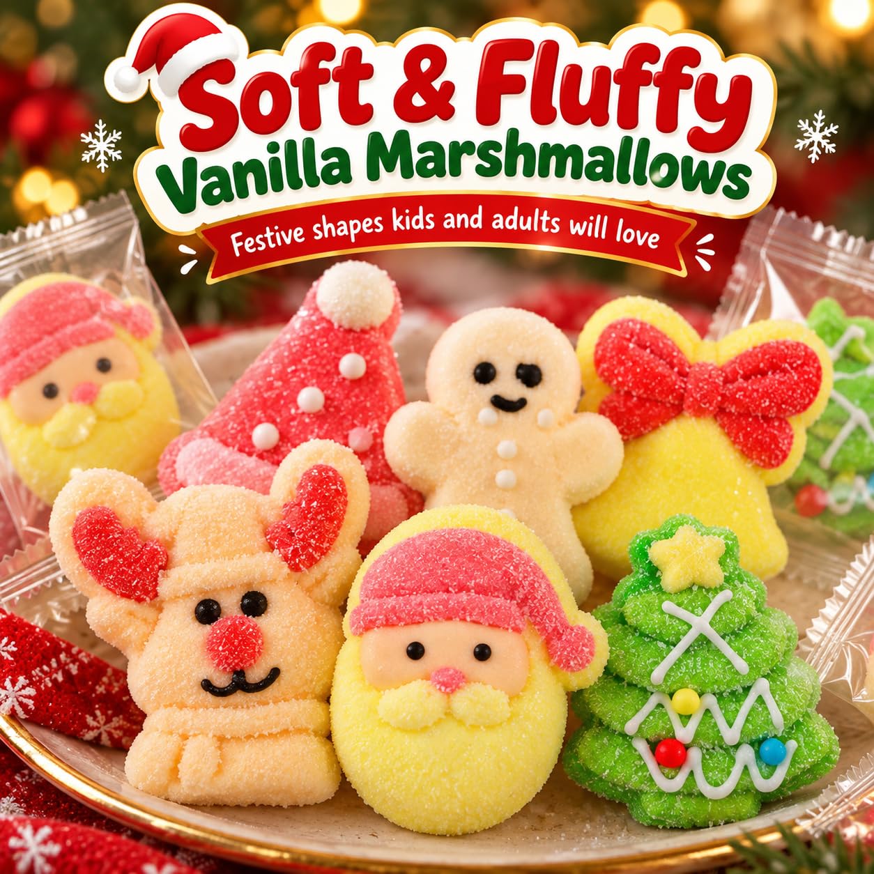 Christmas Vanilla Marshmallows, 40 Individually Wrapped, 14 oz Bag — Sarah's Candy Factory