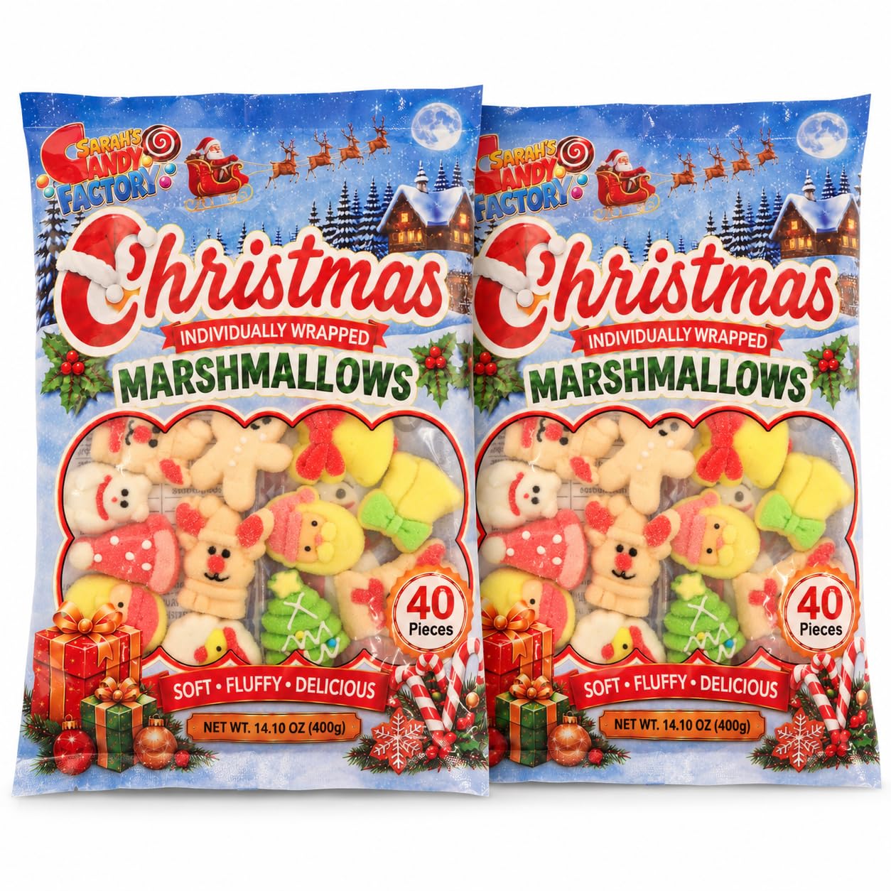 Christmas Vanilla Marshmallows 2-Pack, 40 Individually Wrapped, 14 Oz Bag