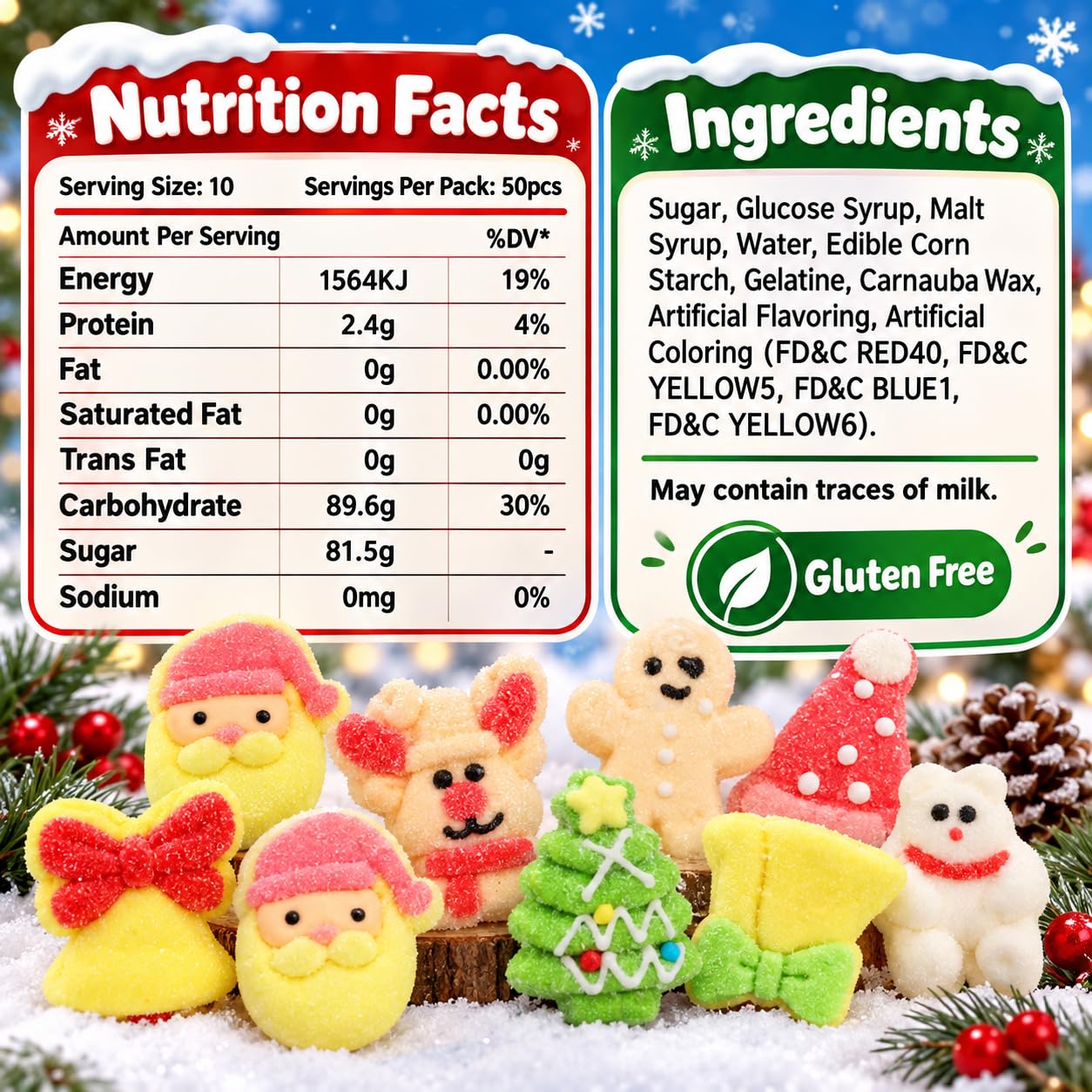 Christmas Vanilla Marshmallows, 40 Individually Wrapped, 14 oz Bag — Sarah's Candy Factory