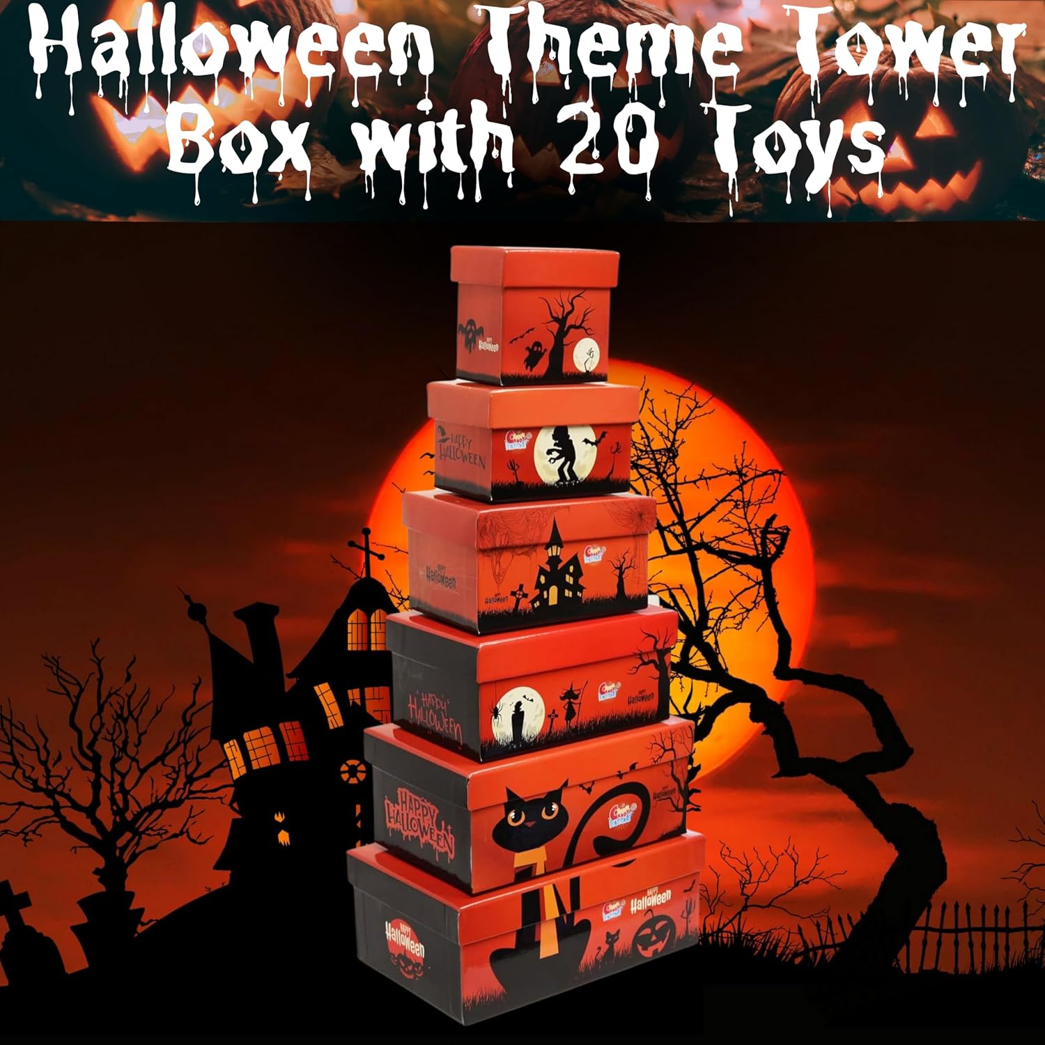 Sarah's Candy Factory Sarah's Candy Factory Halloween Theme Tower Box with Ribbon - 6 Tier