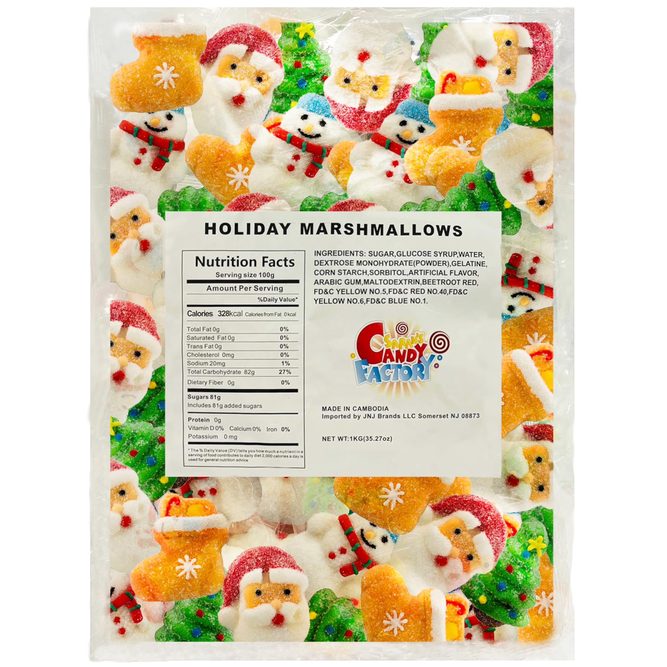 Christmas Theme 2 Lbs Soft Marshmallow Candy - Individually Wrapped, Kosher, and Halal
