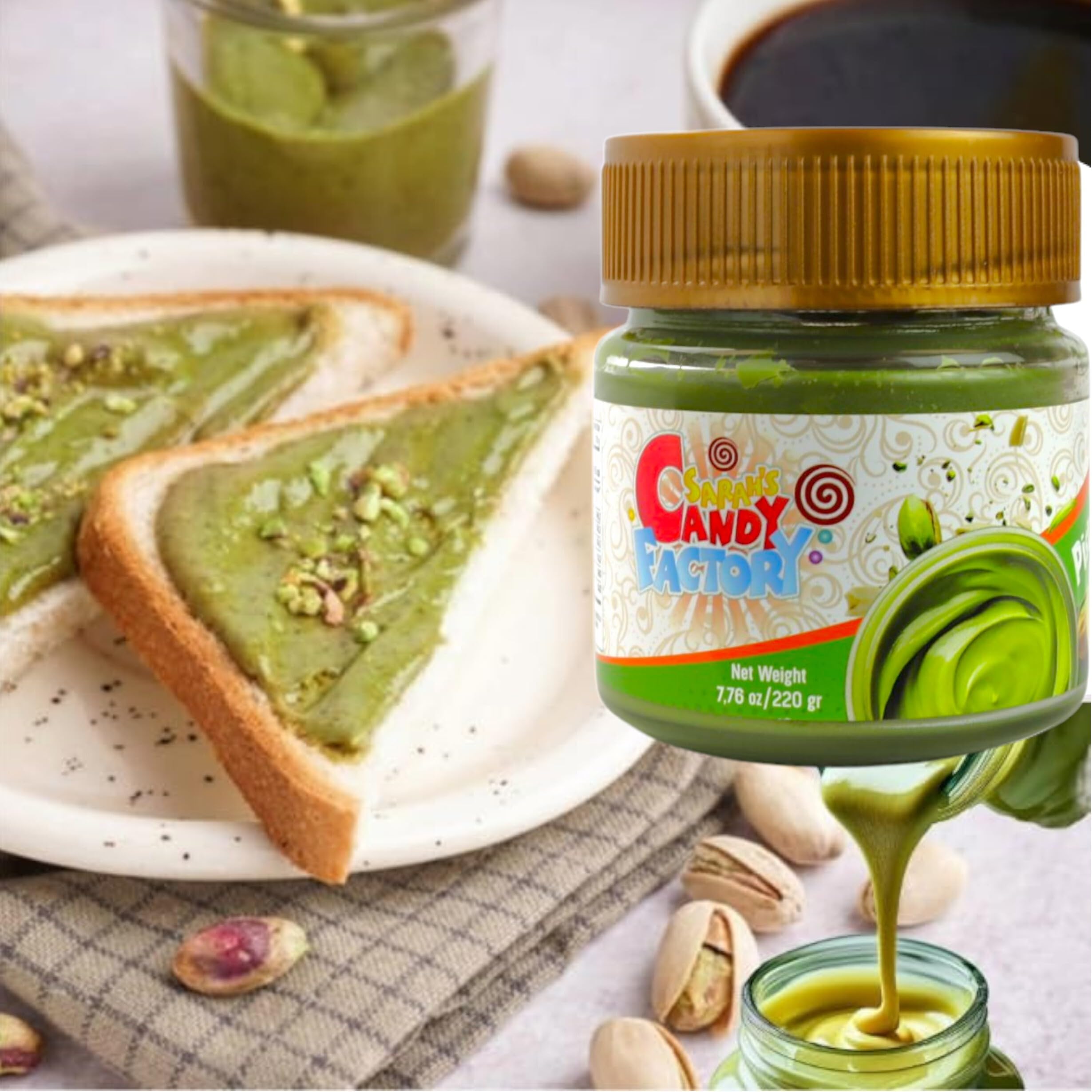 Sarah's Candy Factory Pistachio Butter Spreadable Cream - 7.75 oz (220 gr) in Glass Jar