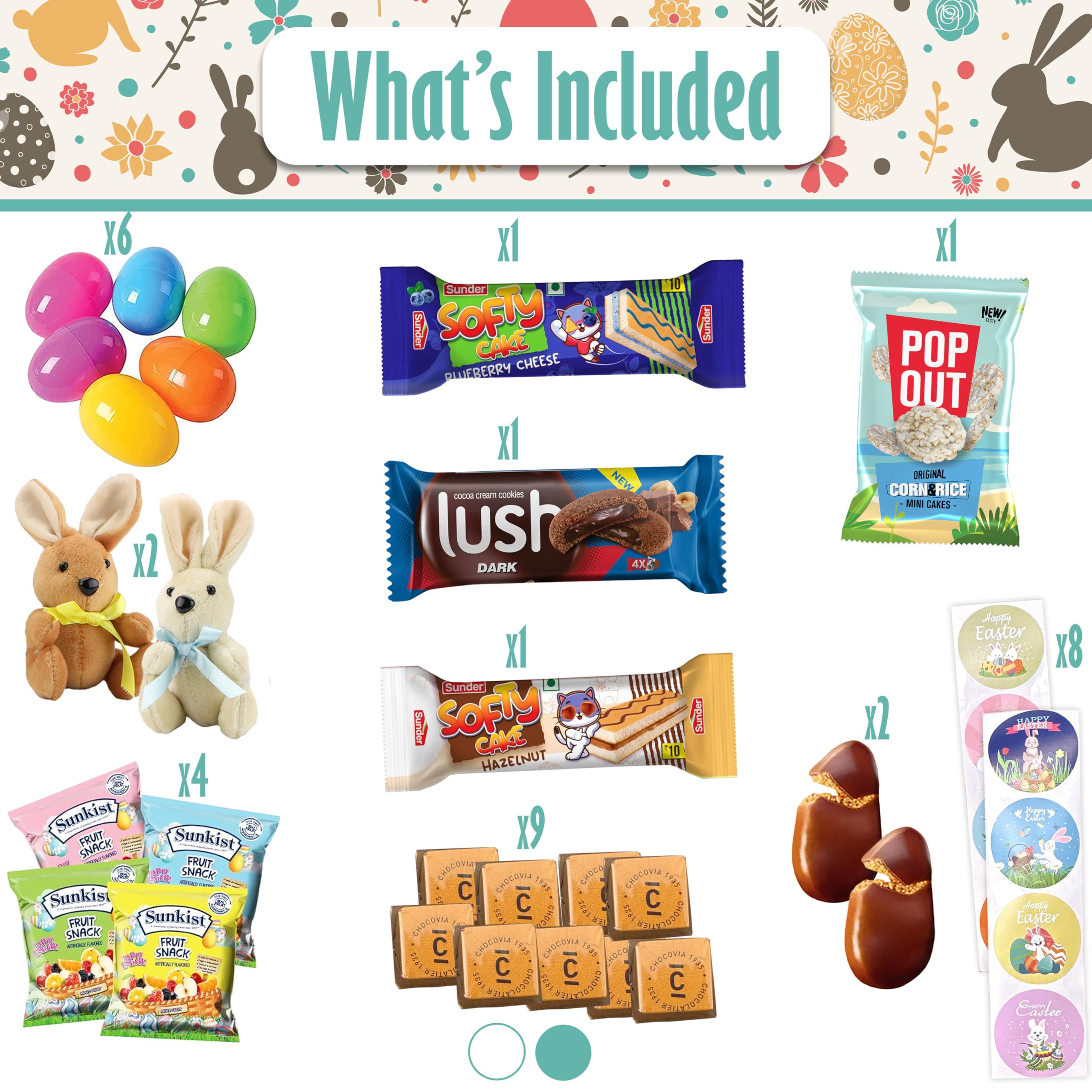 Sarah's Candy Factory Easter Snack Brown Basket (50 Count) with Treats & Gummies