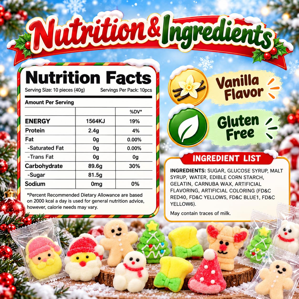 Christmas Vanilla Marshmallows 2-Pack, 40 Individually Wrapped, 14 Oz Bag