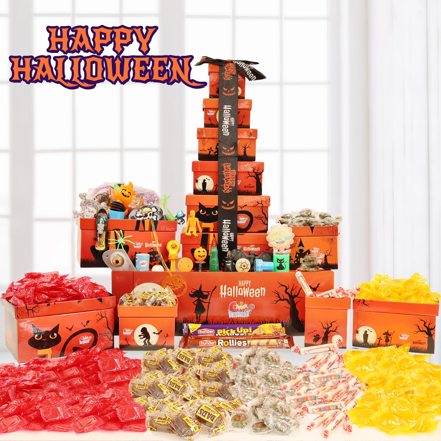 Sarah's Candy Factory Sarah's Candy Factory Halloween Theme Tower Box with Ribbon - 6 Tier