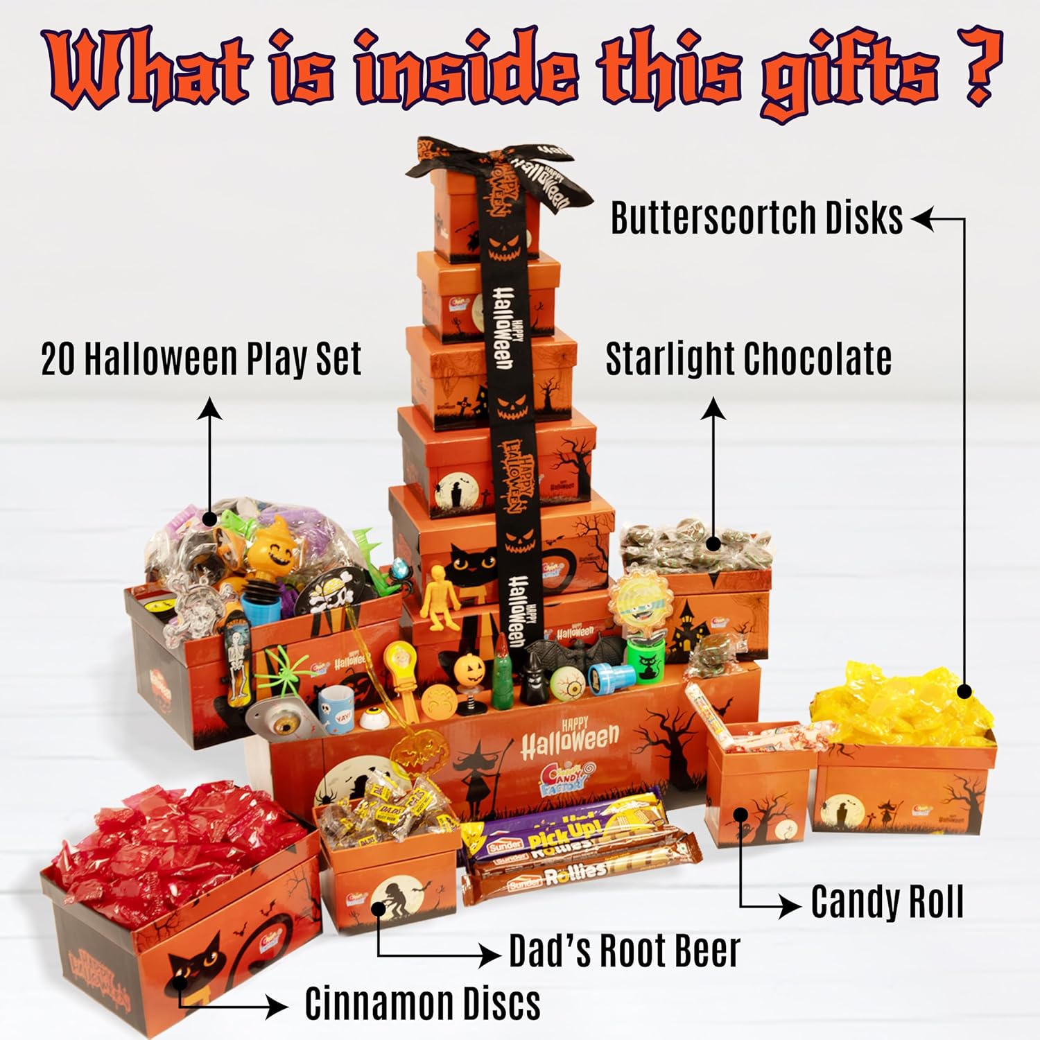 Sarah's Candy Factory Sarah's Candy Factory Halloween Theme Tower Box with Ribbon - 6 Tier