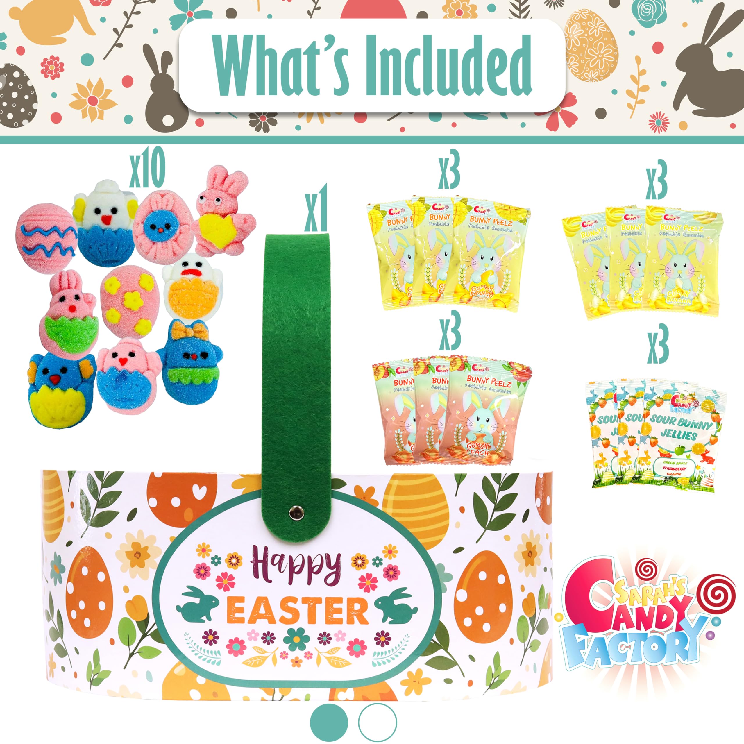 Sarah's Candy Factory Easter Snack Basket - 52 Count Assortment of Treats