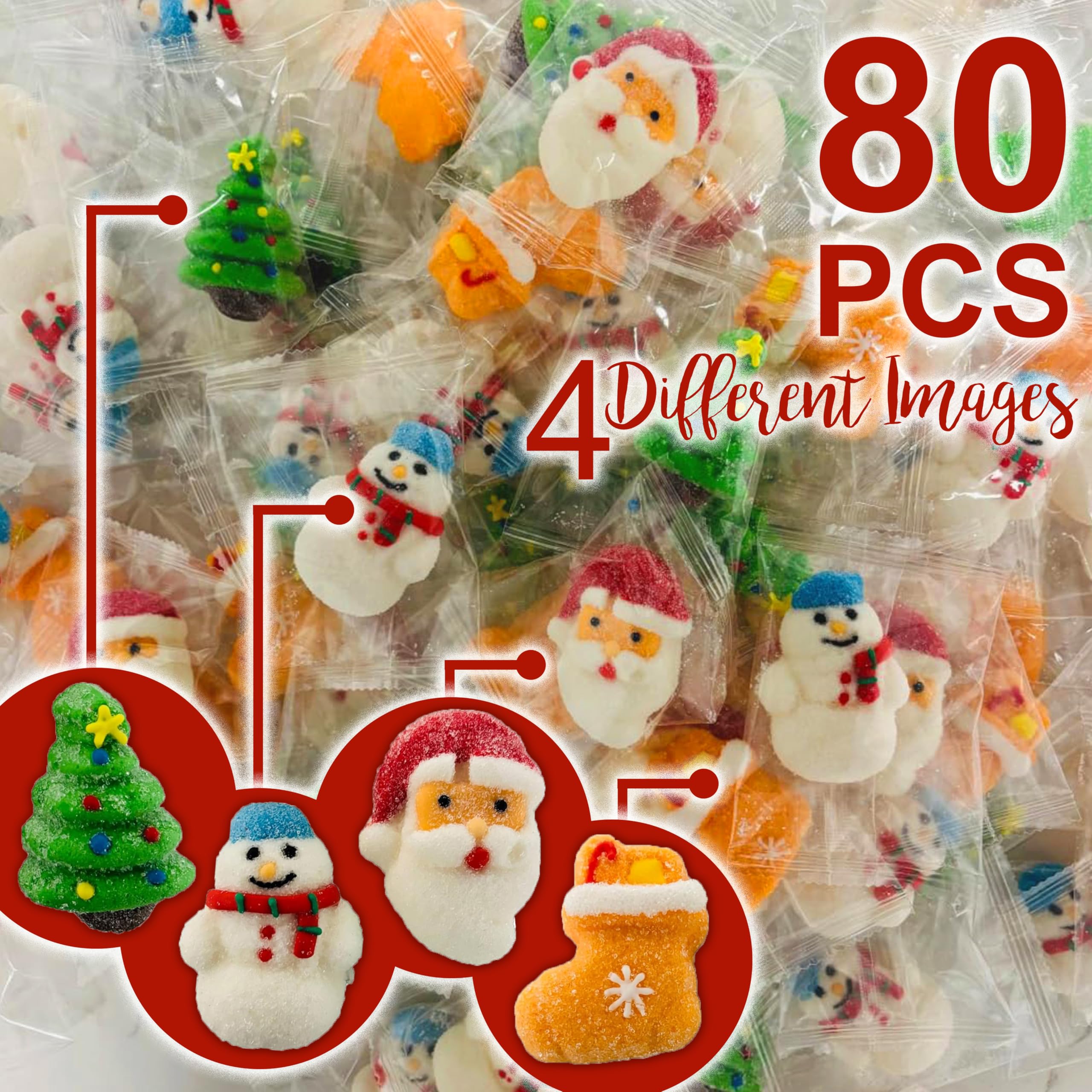 Christmas Theme 2 Lbs Soft Marshmallow Candy - Individually Wrapped, Kosher, and Halal