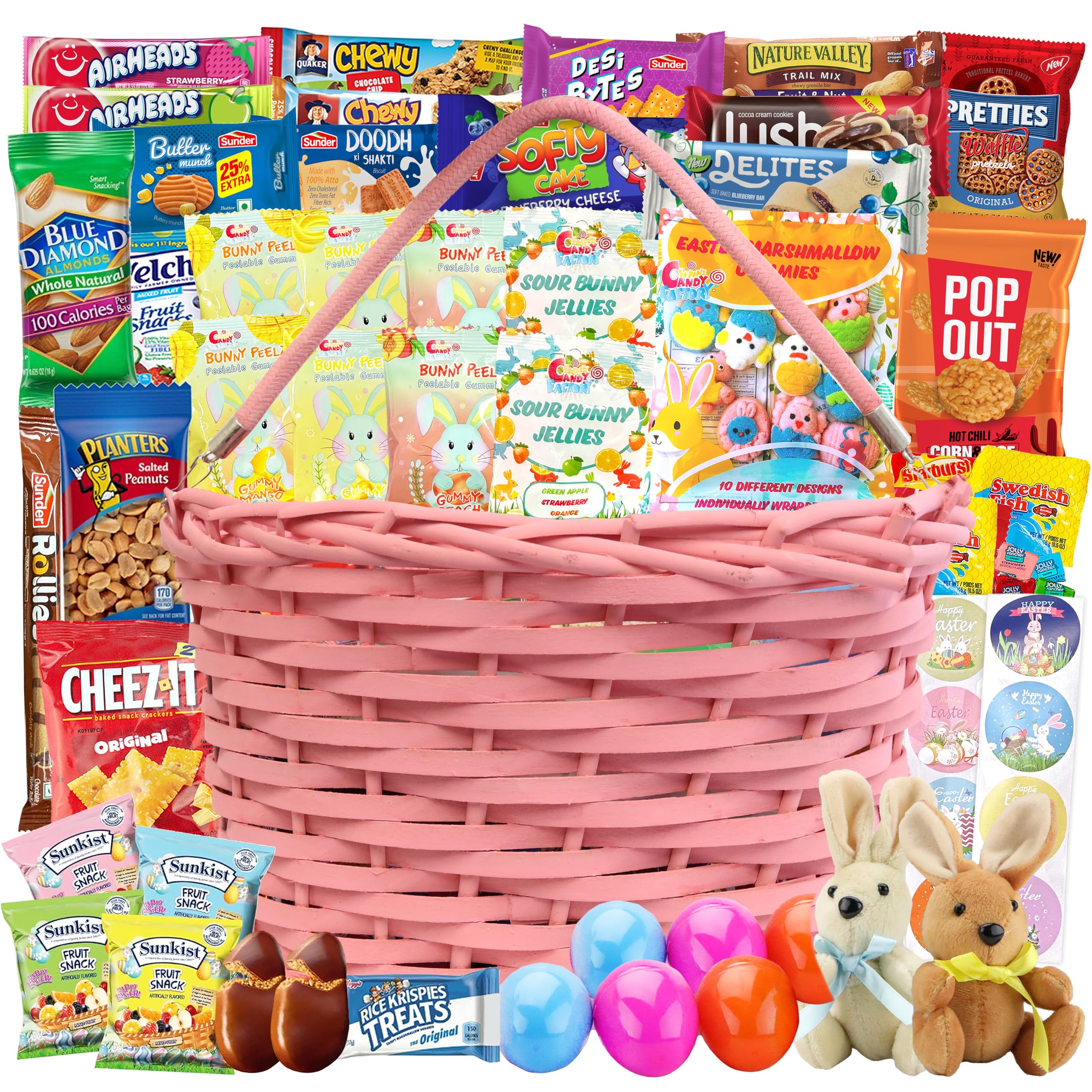 Sarah's Candy Factory Easter Pink Oval Willow Basket Filled with Treats (70 ct)