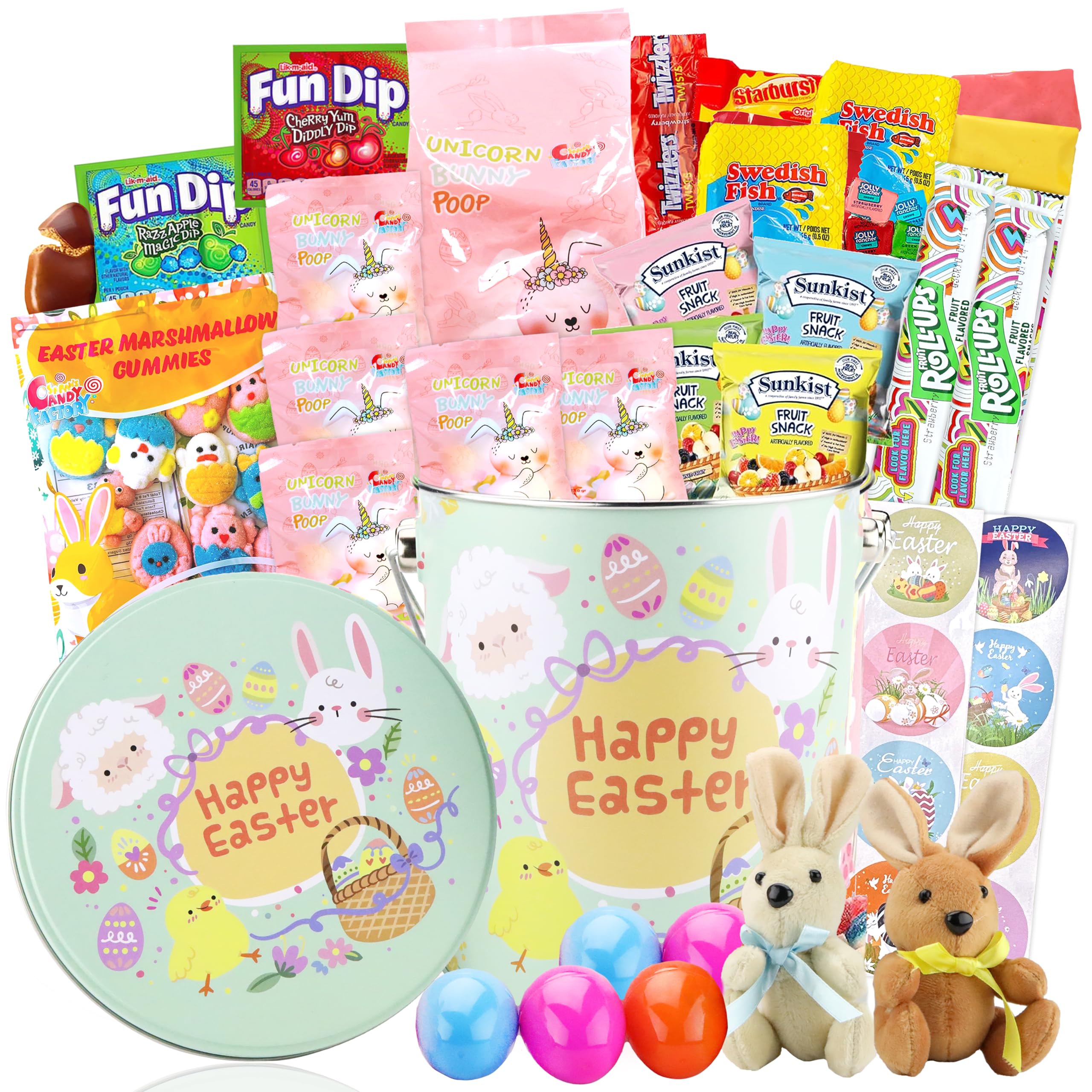 Sarah's Candy Factory Easter Snack Green Tin Basket (60 Count) with Candy