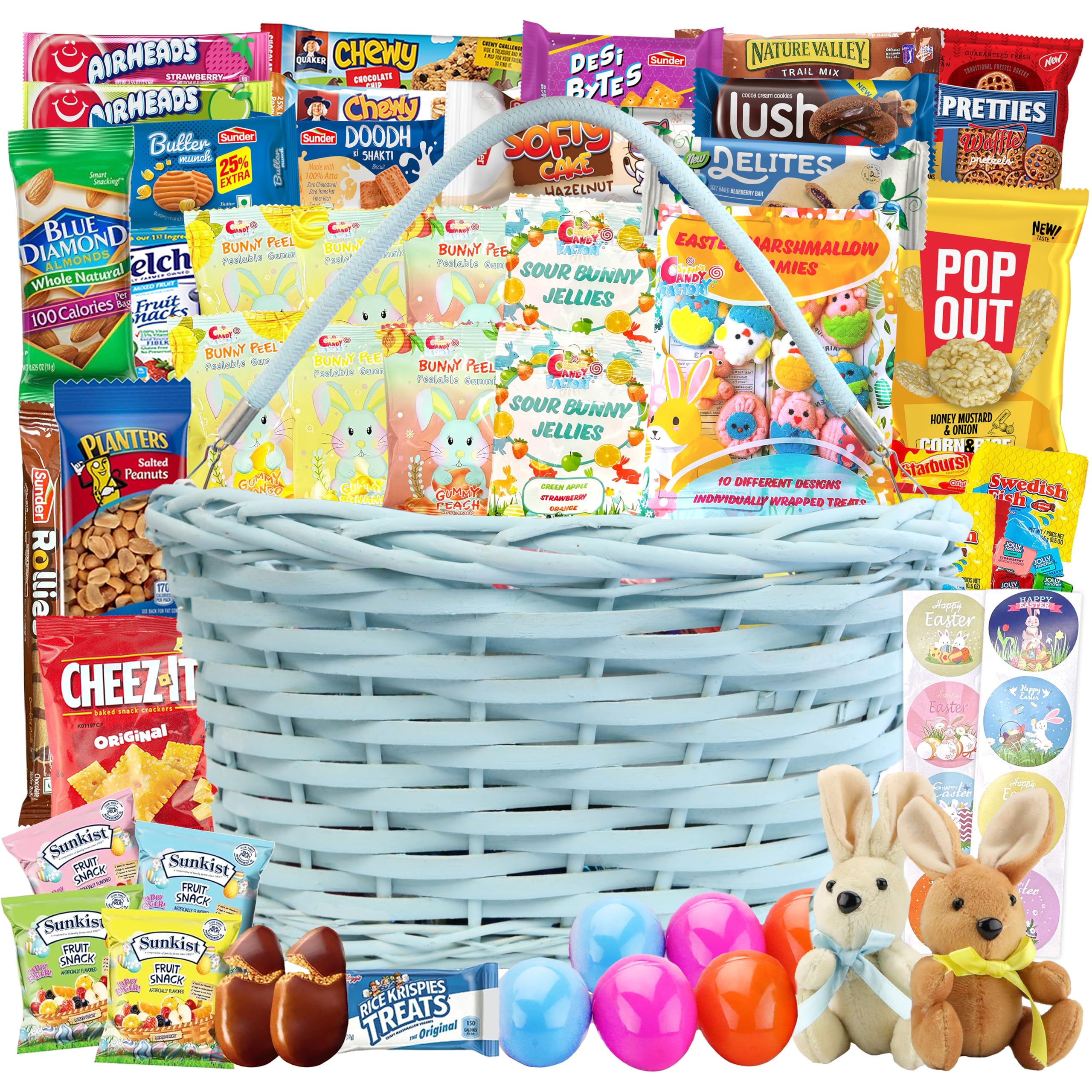Sarah's Candy Factory Easter Blue Oval Willow Basket Filled with Treats & Snacks