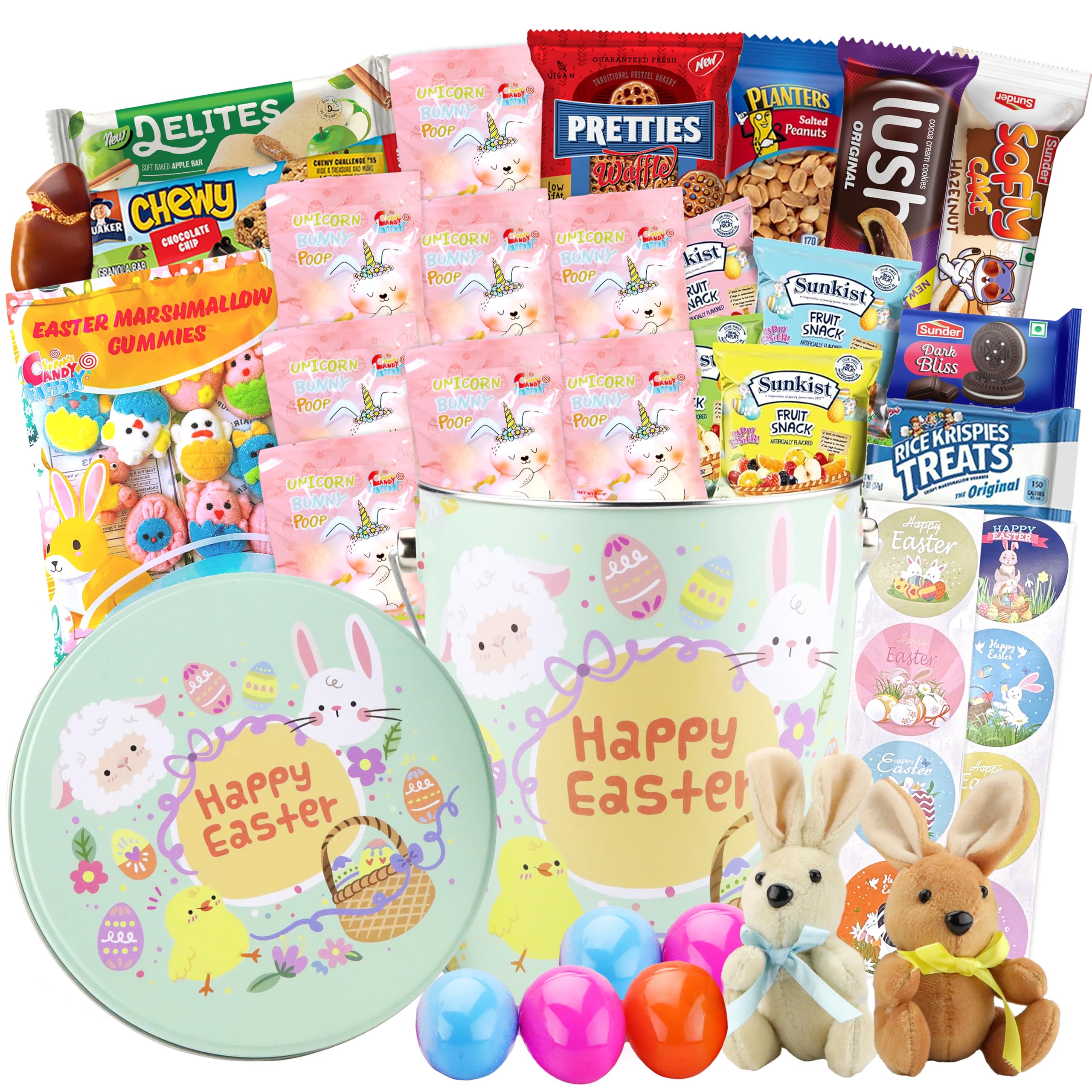 Sarah's Candy Factory Easter Snack Green Tin Basket (48 Count) - Candy & Treats