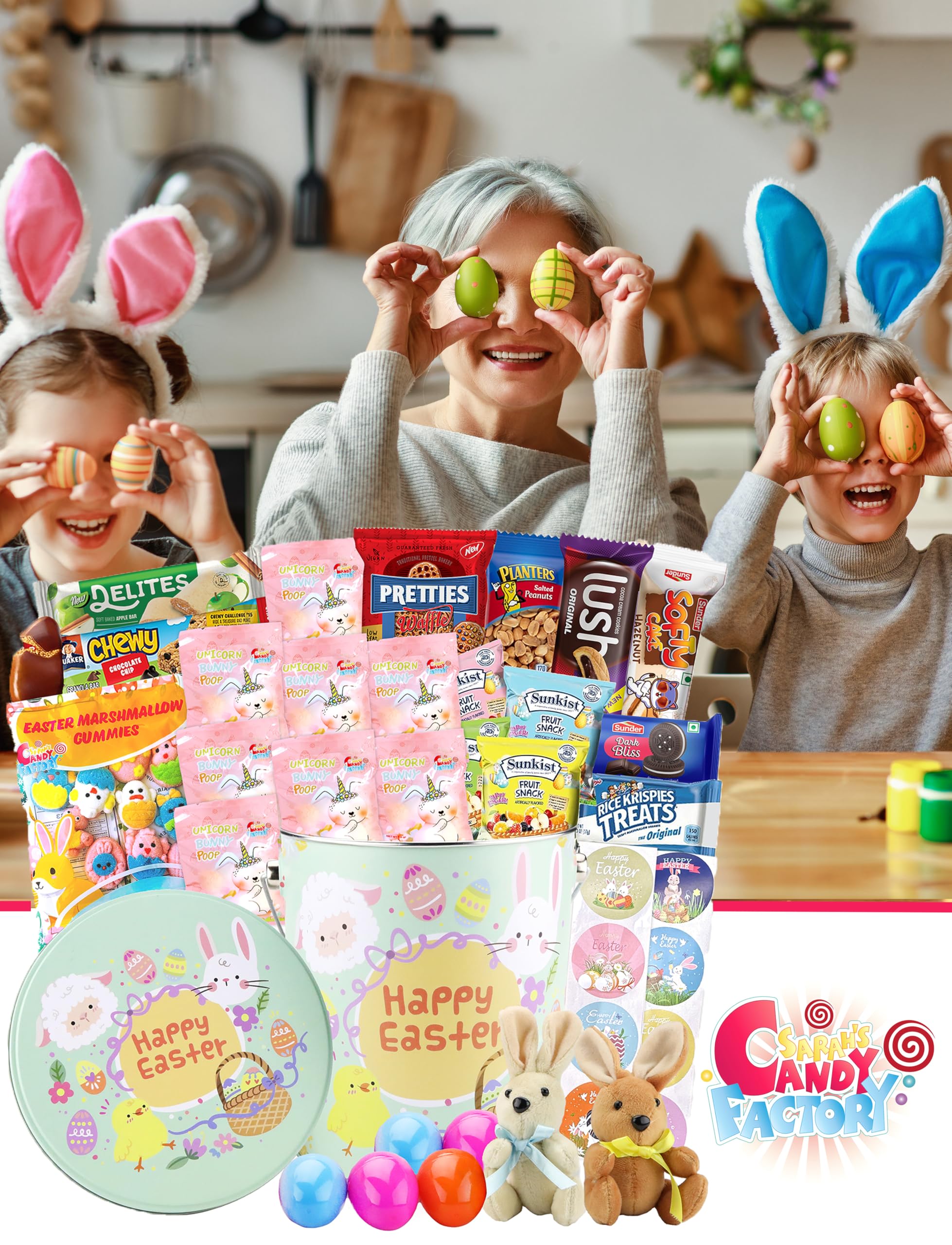 Sarah's Candy Factory Easter Snack Green Tin Basket (48 Count) - Candy & Treats