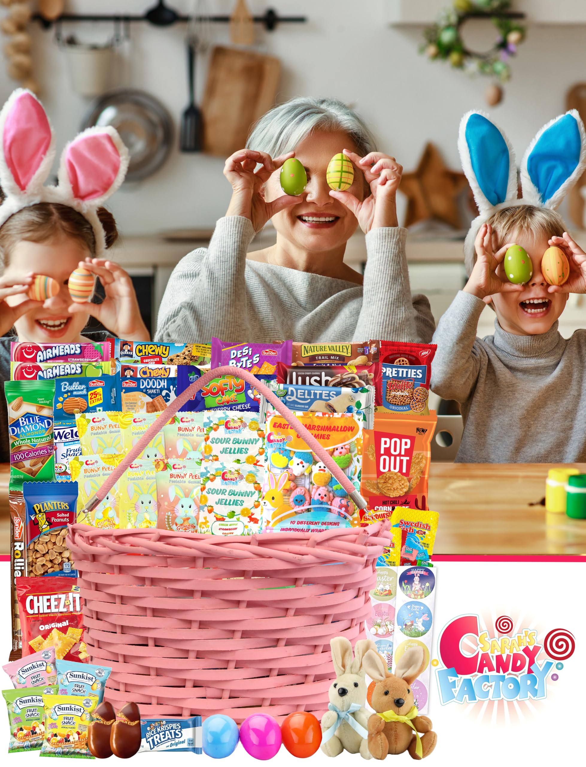 Sarah's Candy Factory Easter Pink Oval Willow Basket Filled with Treats (70 ct)