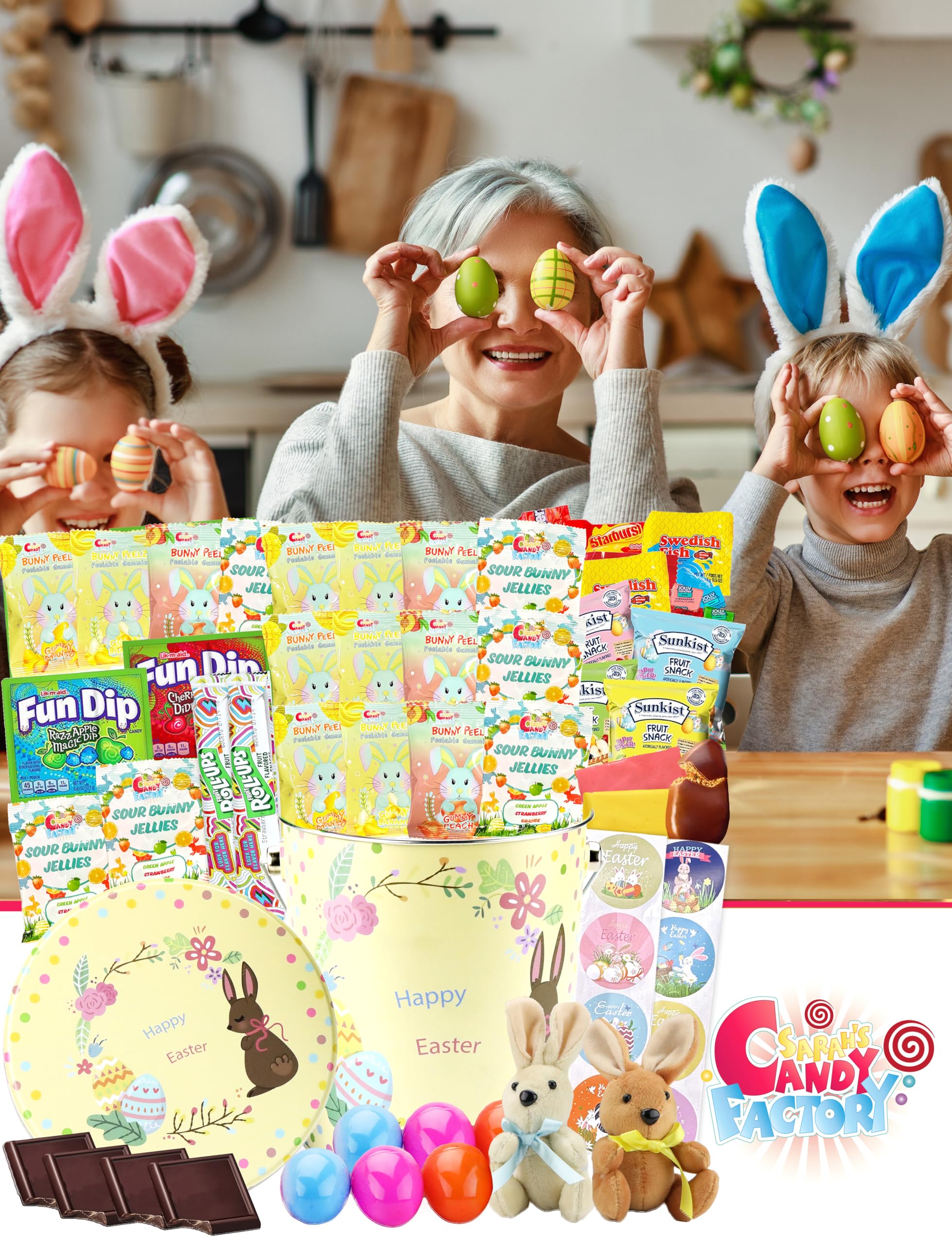 Sarah's Candy Factory Easter Snack Yellow Tin - 60 Count Assorted Candy