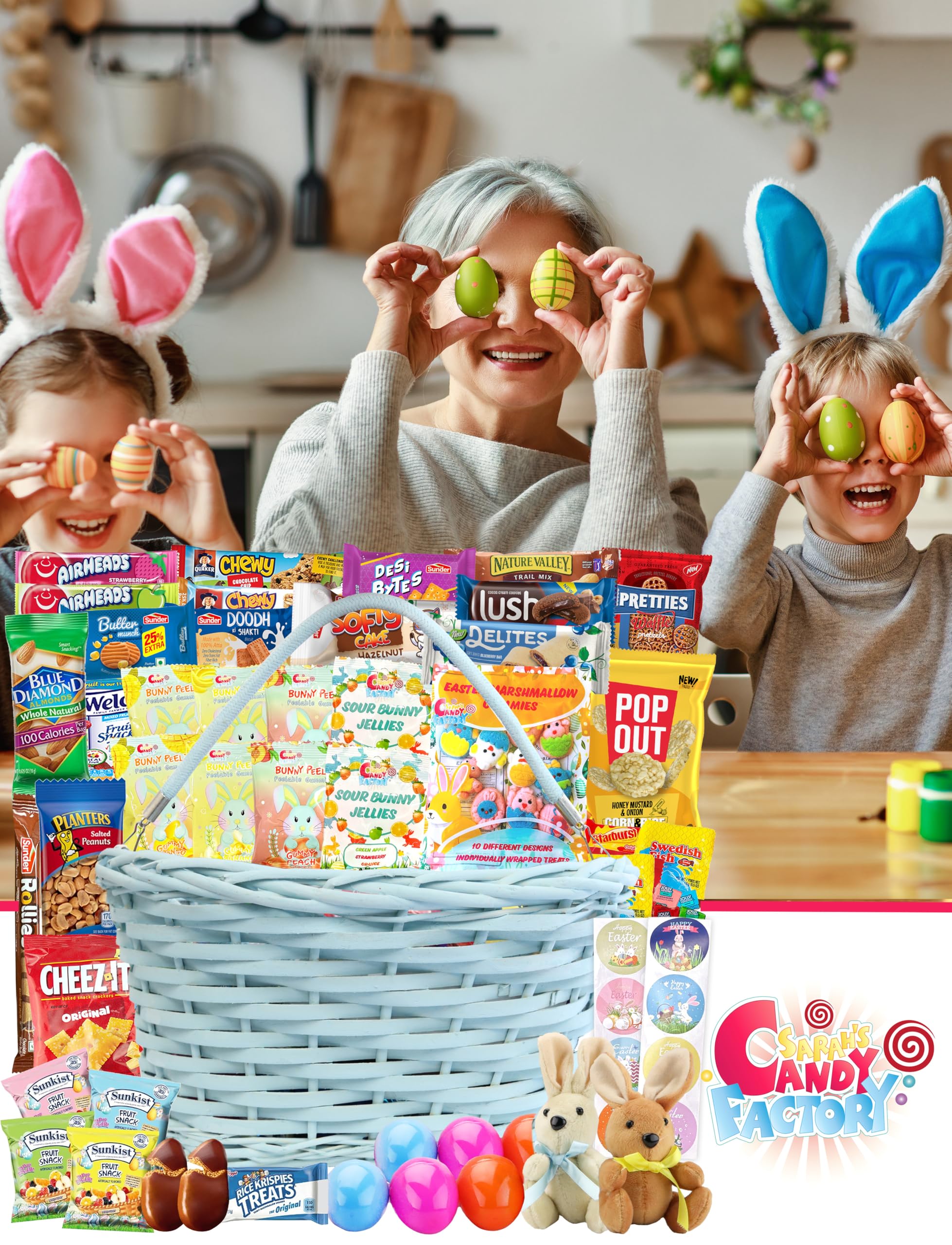 Sarah's Candy Factory Easter Blue Oval Willow Basket Filled with Treats & Snacks