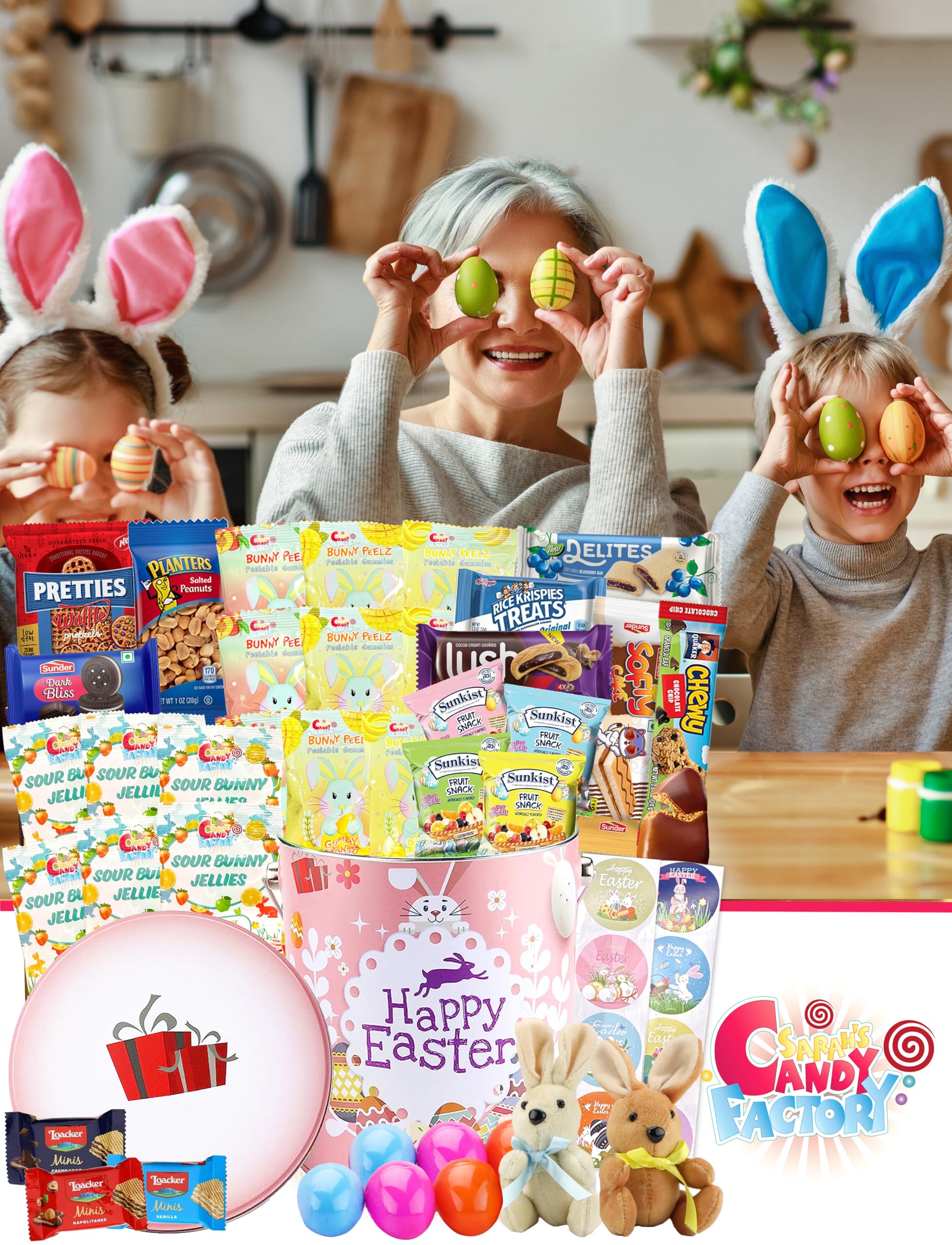 Sarah's Candy Factory Easter Snack Pink Tin (48 Count) - Assorted Candy Treats