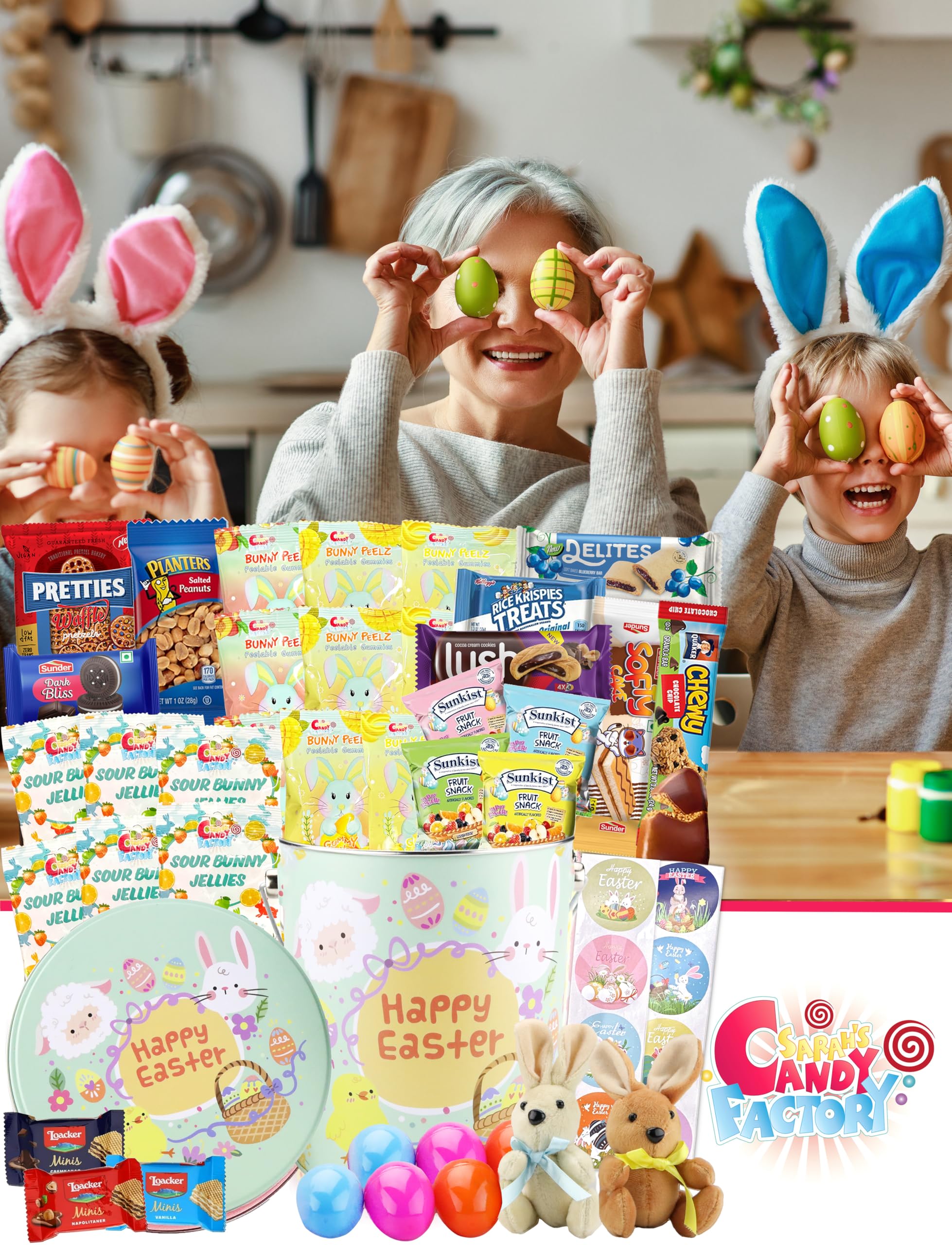 Sarah's Candy Factory Easter Snack Green Tin - 48 Count Assorted Candy Treats