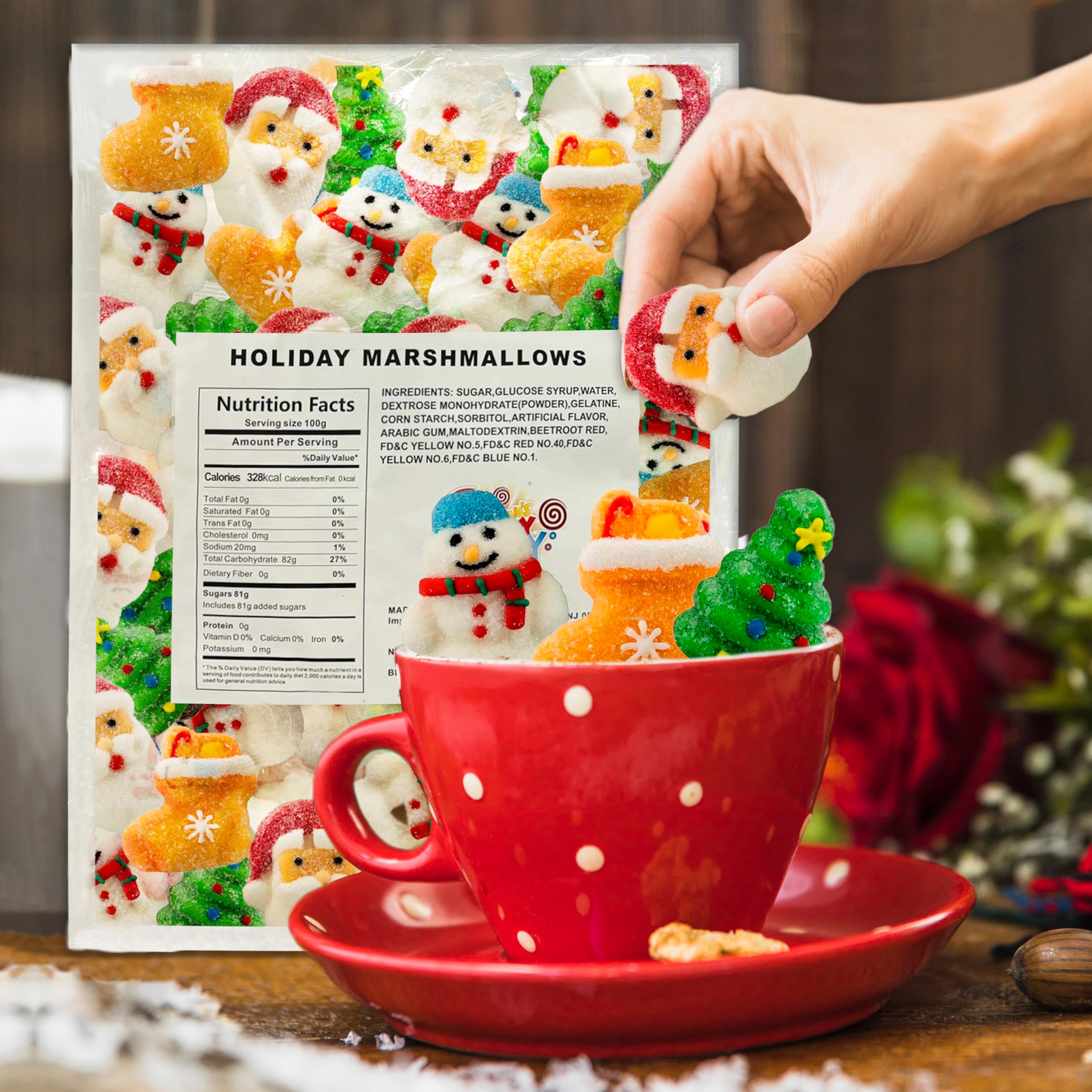 Christmas Theme 2 Lbs Soft Marshmallow Candy - Individually Wrapped, Kosher, and Halal