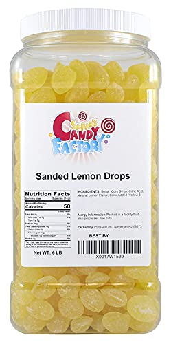 Sarah's Candy Factory Sanded Lemon Drops Candy - 6 Lbs Jar (Gluten Free)
