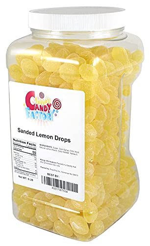 Sarah's Candy Factory Sanded Lemon Drops Candy - 6 Lbs Jar (Gluten Free)