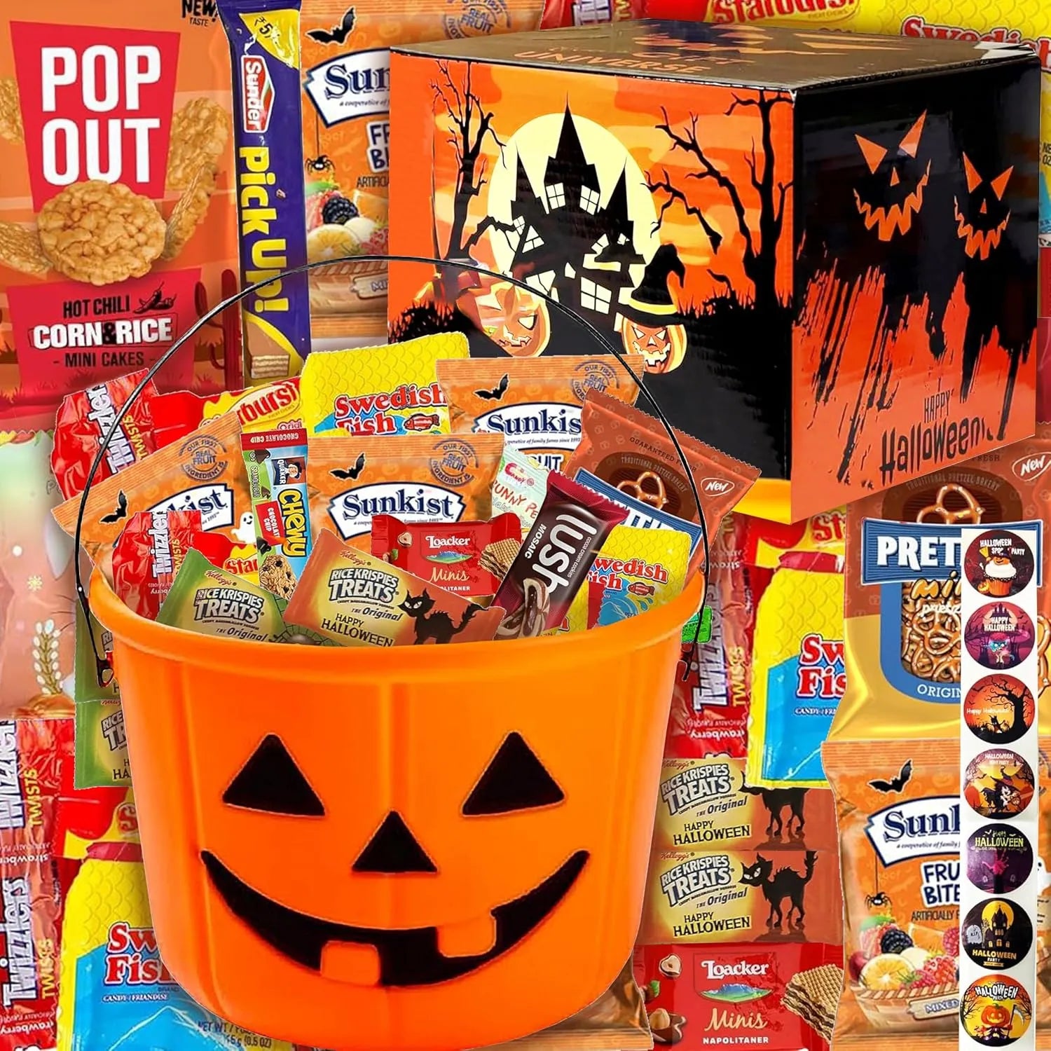 Halloween Pumpkin Bucket – Assorted Candies & Snacks (44 Count)
