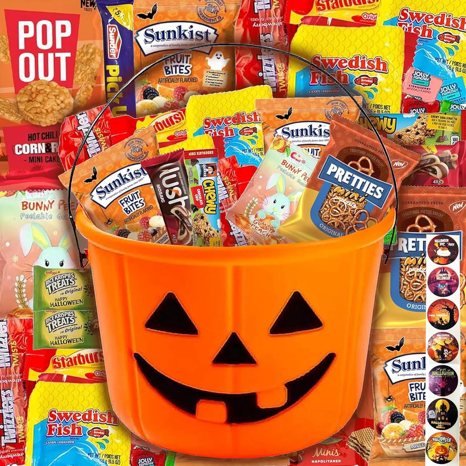 Halloween Pumpkin Bucket – Assorted Candies & Snacks (44 Count)