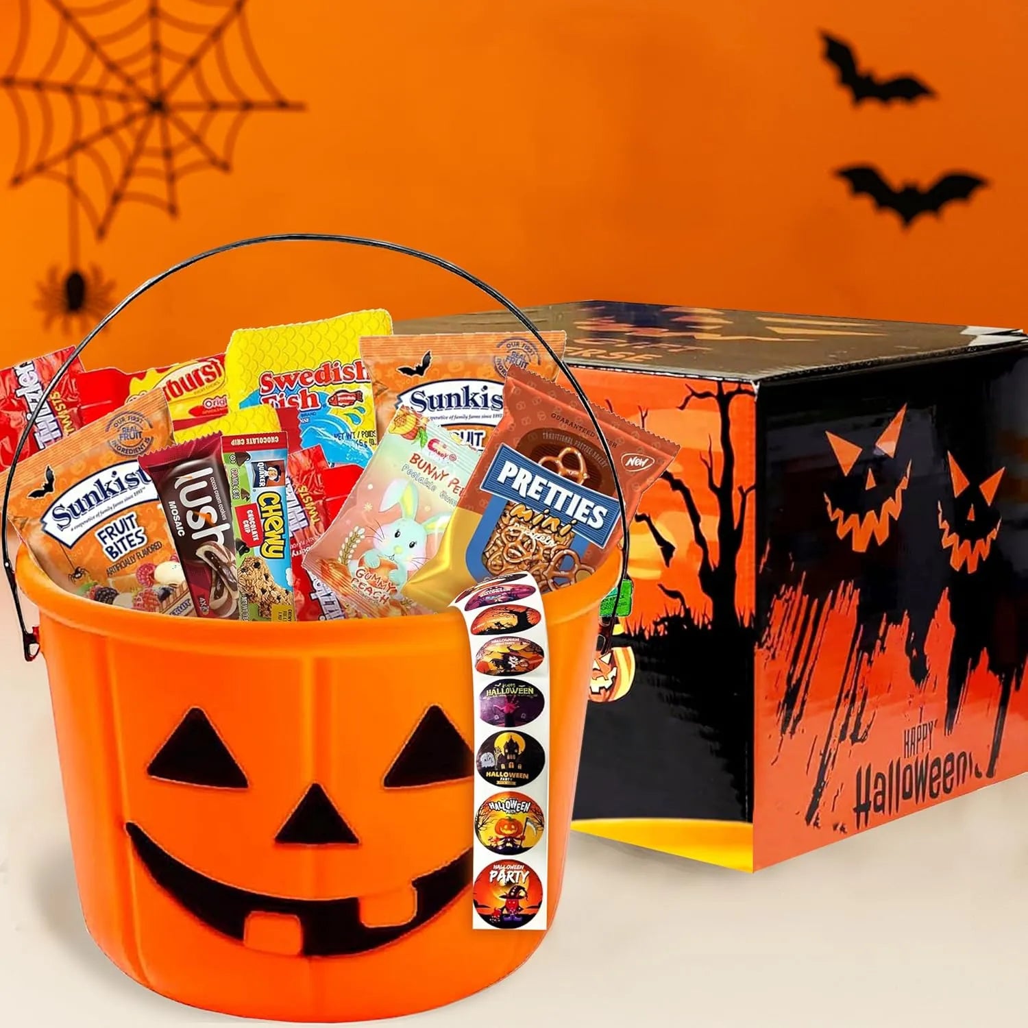 Halloween Pumpkin Bucket – Assorted Candies & Snacks (44 Count)