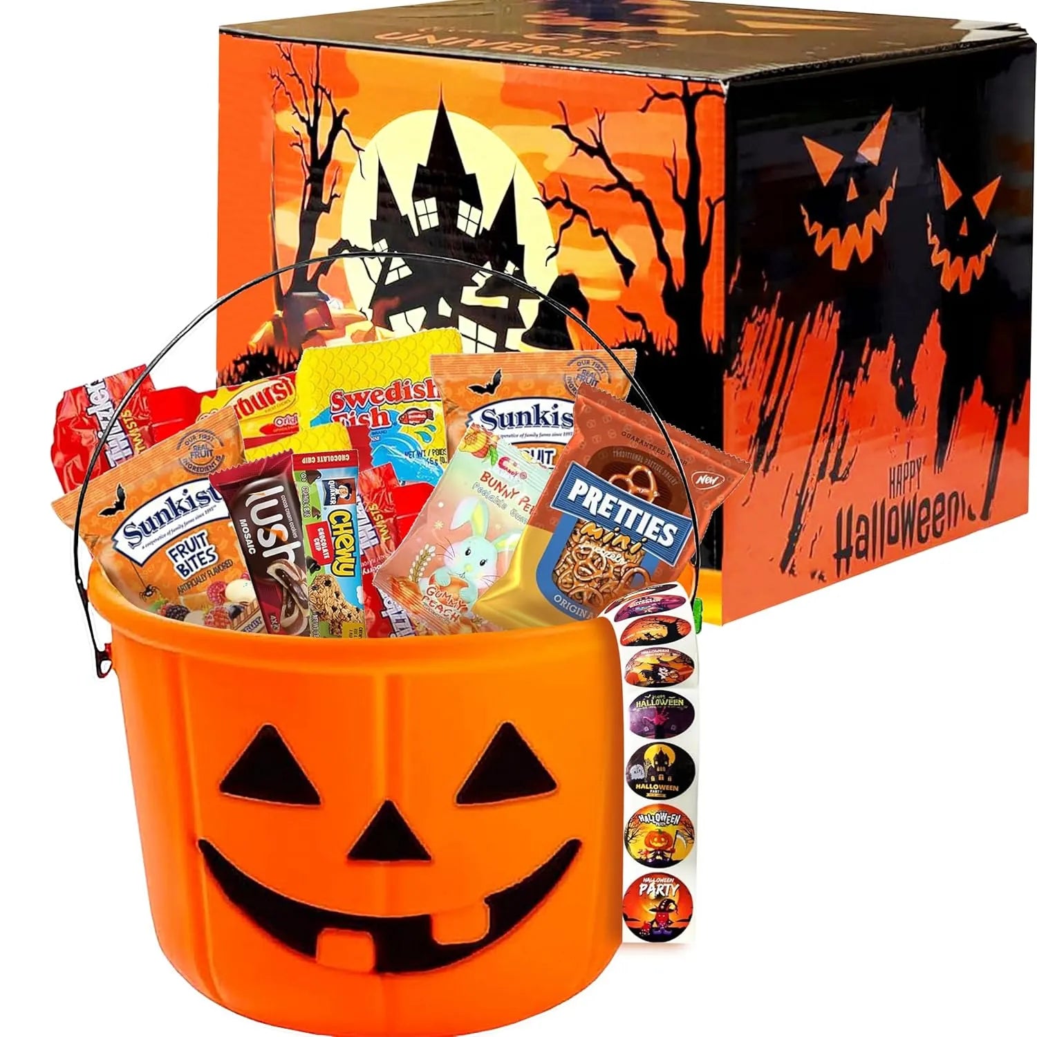 Halloween Pumpkin Bucket – Assorted Candies & Snacks (44 Count)